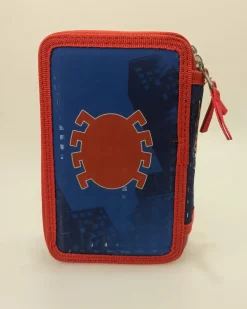 Outlet Astuccio Con Tre Cerniere E Tre Scomparti Di , In Robusto Poliestere, Completo Di Cancelleria, 18 Pennarelli File Giotto E 18 Matite Colorate Scuola