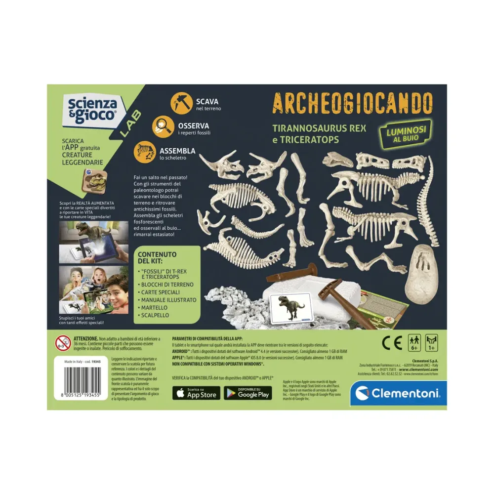 Discount Clementoni 19345 Archeogiocando T-Rex Tricerat Giochi Scientifici