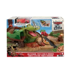 Best Disney Pixar Set Parco Dei Dinosauri, Pista Con Dinosauro Con Azione Morso, 1 Veicolo Saetta Mcqueen Preistorico Incluso, Giocattolo Per Bambini, 4+ Anni, Hmd74 Garage E Circuiti