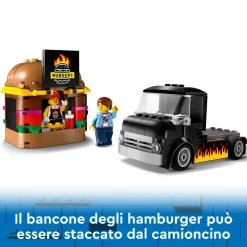 New 60404 Furgone Degli Hamburger Giocattolo, Veicolo Per Bambini 5+ Anni, Camion Food Truck Con Accessori E 2 Minifigure Mattoncini