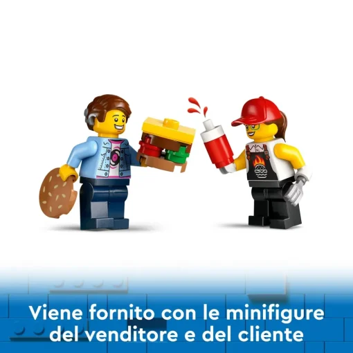 New 60404 Furgone Degli Hamburger Giocattolo, Veicolo Per Bambini 5+ Anni, Camion Food Truck Con Accessori E 2 Minifigure Mattoncini