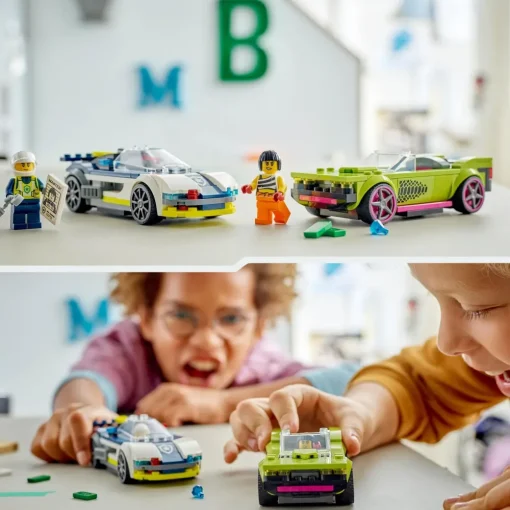 New 60415 Inseguimento Della Macchina Da Corsa, 2 Modellini Di Auto Della Polizia, Giocattolo Per Bambini Di 6+ Anni Mattoncini