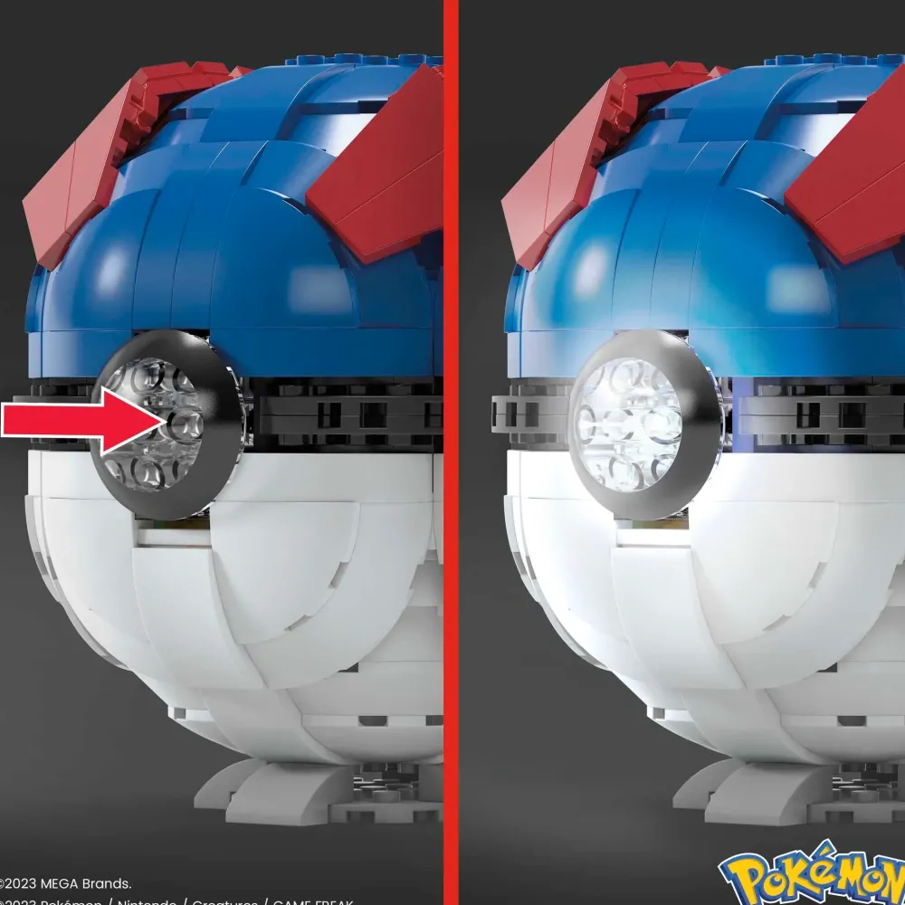 New Mega Pokemon Mega Ball Gigante, Set Da Costruire Con 299 Pezzi E Luci, Pulsante Centrale Si Illumina E Lampeggia Set Costruzioni