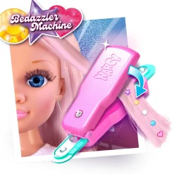 , Un Giorno Con Look Brillante, Capelli Rosa, Con Gemme Colorate E Applicatore Fashion Dolls