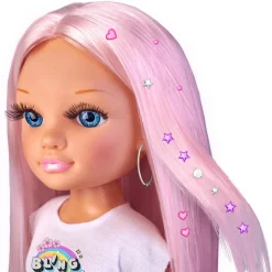 , Un Giorno Con Look Brillante, Capelli Rosa, Con Gemme Colorate E Applicatore Fashion Dolls