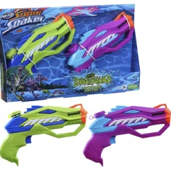 Hot Super Soaker Dinosquad, 2 Raptor-Surge, Include 2 Soaker Con Design A Forma Di Dinosauro Pistole Ad Acqua