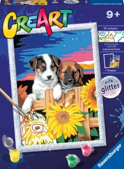 Ravensburger Serie D: Cagnolini Con Girasoli, Kit Per Dipingere Con I Numeri, Gioco Creativo Per Bambini 7+ Anni Kit Artistici E Pittura