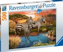 Puzzle Zebre Alla Pozza D'Acqua, 500 Pezzi, Puzzle Adulti Puzzle 500 Pezzi