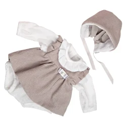 New Vestito Bebe Reborn 45 Cm Beige A Coste Con Camicia Bianca E Decorazioni Argentate Bambolotti